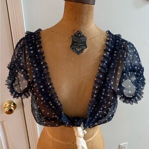 Navy Sheer Polka Dot Crop Top